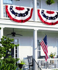 2 Pack 3x6 Ft Large American Pleated Fan Flag Bunting on balcony for indoor outdoor use, red white blue patriot decor