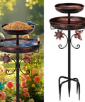 Vintage Outdoor Bird Bath and Feeder Stand 42 Inch Freestanding Bronze Bird Bath with Dual Bowls Upgraded Five Pronged Base