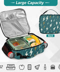 Lightning Bolt Insulated Lunch Bag For Kids And Adults With Sturdy Shoulder Straps, Grab And Go Portable Cooler Lunch Box With Roomy Main Compartment And Side Pockets, Perfect For School Office Travel And Everyday Use, teal polyester front view
