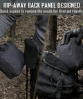 LIVANS 1000D first aid bag with MOLLE pouches in black, side view mounted on tactical backpack
