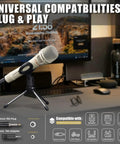 Rugged Dynamic Vocal Microphone For Singing And Live Performance Cardioid Studio Mic on desktop stand with accessories.