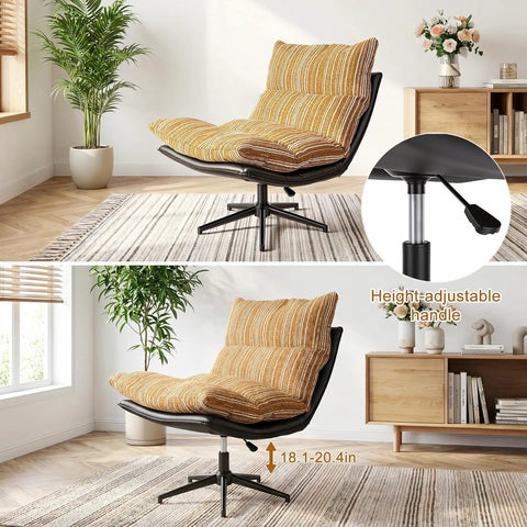 Big Comfy Rocking Swivel Chair With 360 Degree Spin And Adjustable Backrest in yellow stripe in modern living room