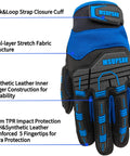 Anti-Vibration Work Gloves For Men With Cut-Resistant Safety Impact, Heavy Duty TPR Back Of Hand Protection, XL, Blue And Black