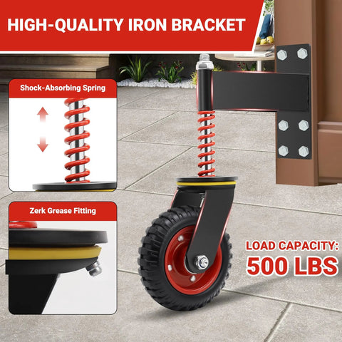 6 Inch Heavy Duty Gate Wheel With 500 Lbs Capacity For Metal Tube And Wooden Gates 360 Degree Swivel Spring Loaded