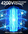 Close-up of Cordless Outdoor Bug Zapper 2026 Upgraded Elite 4200V Electric Mosquito Zapper showing electric arcs and flying insects.