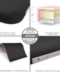 EarthLite Ellora Electric Lift Massage Table With Flat Top And Black Finish showing rounded corners and 3-layer cushioning.