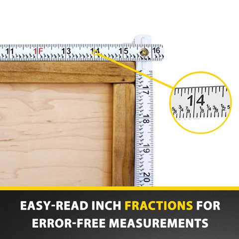 FR-72 Carpenter's Folding Rule Built Tough Workhorse Lightweight Composite Ruler measuring wooden frame with inch fractions.