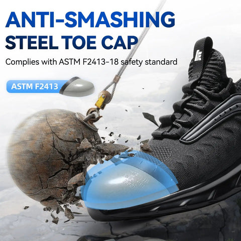 Image showing Lightweight Steel Toe Shoes For Men And Women With Air Cushion Comfort, Slip Resistant Work Sneakers with anti-smash protection.