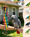 Hella Tough Parrot Chew Toy For Large Birds Natural Wood Blocks With Rope And Locking Carabiner, designed for parrot enrichment.