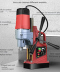 Highly Portable Magnetic Drill Press With 1350W Motor And 16mm Boring, showing integrated handle and electronic panel details.