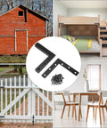 Rock Solid Heavy Duty Flat L Brackets For Wood And Furniture Repair 8 Pack Matte Black showing various uses with furniture and structures.