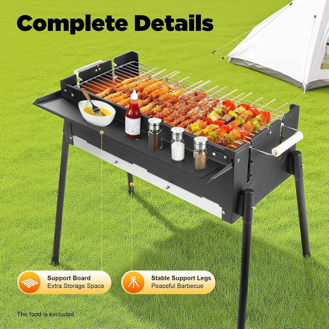 Portable Charcoal Grill With Three Gear Height Adjustment For Three To Eight People, Heavy Duty 201 Stainless Steel Freestanding BBQ