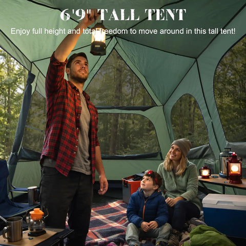 Family Cabin Tent For 6-8 With Porch And 2 Rooms, Waterproof Glamping Tent, 3 Doors, Tall And Spacious, Big Outdoor Camping Tent