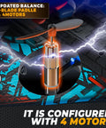 Close-up of motor and 3-blade paddle in Kids Drones For Beginners 2.4 GHz RC Plane Remote Control Airplane And Helicopter Hybrid.