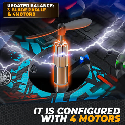 Close-up of motor and 3-blade paddle in Kids Drones For Beginners 2.4 GHz RC Plane Remote Control Airplane And Helicopter Hybrid.