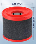 Close-up of a 4.56 x 5.15 inch HEPA filter with red trim, part of 4 Pack 49-90-1900 HEPA Vacuum Filter Replacements.