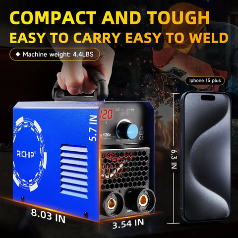 Grab And Go 110V Arc Welder For Home DIY And Metal Repair Ultra Lightweight 4.4Lb Portable Welder with control panel and handle.