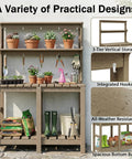 Outdoor Potting Bench With Three Tier All Weather Construction And Tool Hooks Built For Busy Green Thumbs for backyard use