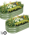 Galvanized Steel Raised Garden Beds Kit Outdoor Two Piece Planter Box Set With Gloves Safe Edge Design Easy Assembly 4x2x1Ft Green