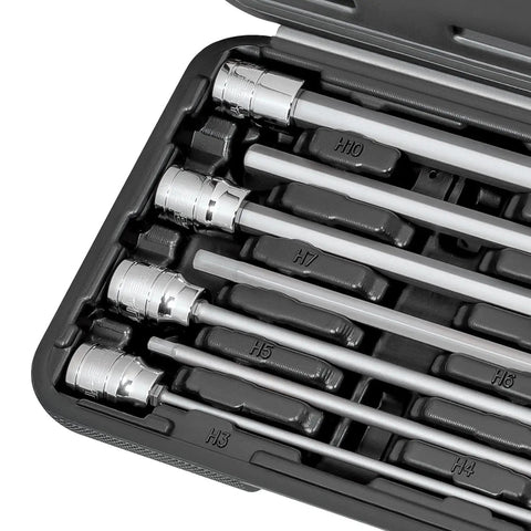 Beefy Extra Long Hex Bit Socket Set Three Eighths Inch Drive Deep Reach Allen Sockets 3mm To 10mm S2 Steel CrV Bits
