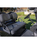 Close-up of rear seat and steering area in a Can-Am Defender