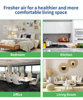Collage image of bedroom, kitchen, office, and living room showcasing clean air benefits with 2 Pack Replacement Filter For 210 Series Whole House Air Purifiers.