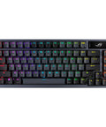 Legit Compact Wireless Mechanical Keyboard For Gaming Featuring Tri Mode Connectivity Hot Swappable Clicky Switches Snappy PBT Keycaps Custom RGB Backlight And Clever Oled Panel For Pc Or Mac Setup top view with RGB lighting