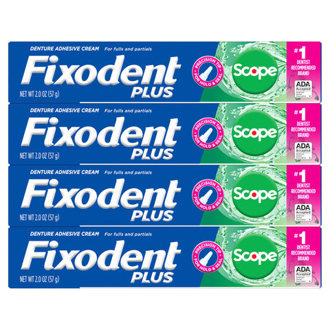 Denture Adhesive With Scope Mint Fresh Breath, 2.0 Ounce Tubes Pack Of Four, Precision Tip For Seamless Seal And All Day Hold