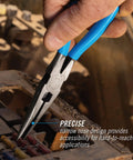 8 Inch Long Nose Pliers With Side Cutter And Knife And Anvil, Needle Nose Pliers With Crosshatch Jaw Forged From High Carbon Steel in use