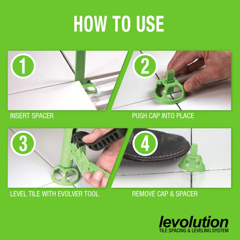 Evolver Tensioning Tool For Tile Leveling And Spacing System Lippage Control Reusable Cap To Spacer Tool step-by-step usage