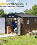 10x12 Ft Outdoor Storage Shed With Skylight Roof Panels, Beefy Rust-Resistant Metal Garden Tool Shed With Lockable Doors And Windows