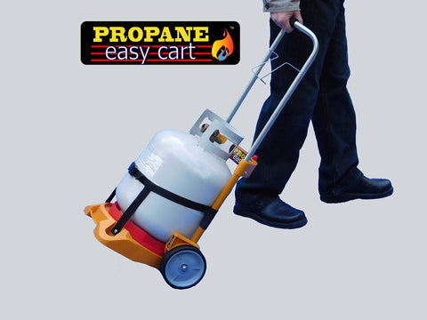 Person using Portable LP Tank Carrier Cart With Wheels No More Heavy Lifting For Propane Tanks Heavy Duty Cylinder Dolly