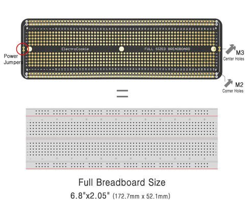 Large Solderable Breadboard Prototype Board For DIY Electronics Projects Hookup Friendly Compatible With Arduino ESP8266 NodeMCU MCUs Gold Plated Matte Black 3 Pack showing full size comparison with traditional breadboard.