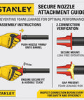 Secure nozzle attachment guide for Pro Grade Closed Cell Spray Foam Insulation Kit with assembly and verification steps.