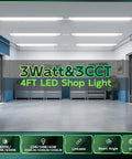 4 Foot LED Shop Light With Reflector For Garage Tasks, 3CCT Selectable 4000K 5000K 6500K, 5500LM, Adjustable Watts installed on garage ceiling