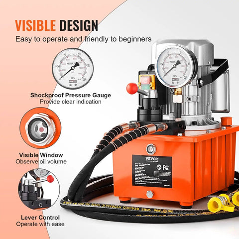 Electric Hydraulic Pump Power Pack 10000 PSI 750W 110V 488 In3 8L Capacity Double Acting Manual Valve Lever Switch Electric Driven Hydraulic Pump For Punching Bending And Jack Machines Workhorse With Three 9.8 Ft Extension Hoses