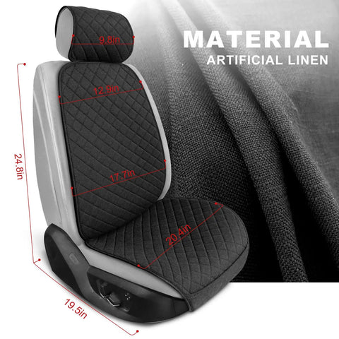 Linen Front Seat Covers Breathable Soft Cloth Car Seat Protector Universal Fit for Cars Vans SUVs Trucks 2 Pack Black