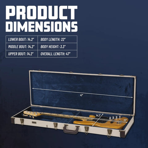 Journeyman Series Deluxe Wood Bass Case Built Tough For Electric Bass Guitars, Fits Fender Precision And Jazz Basses And More, Heavy Duty Plywood Shell, Vintage Burlap Exterior With Royal Blue Accents, Antique Brass Locking Latch. Open case with bass, 47-inch overall length