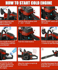 58Cc Gas Chainsaw With Quick Switch Dual Bars 18 And 20 Inch for Firewood Chopping and Woodwork, cold engine start instructions