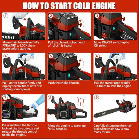58Cc Gas Chainsaw With Quick Switch Dual Bars 18 And 20 Inch for Firewood Chopping and Woodwork, cold engine start instructions