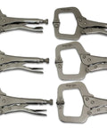 Six Pack 11 Inch C Clamp Locking Pliers With Swivel Pads, 3.25 Inch Jaw Opening, High Grade Heated Alloy Steel, Surface Safe Pads
