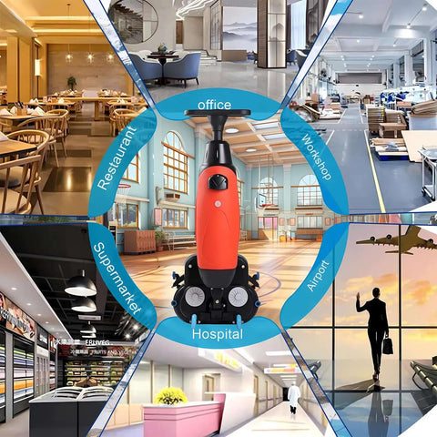 Beast Mode Industrial 18 Inch Floor Cleaning Machine With 240 RPM Scrubbing And Buffer Action Cleans Carpet And Hard Floors Fast 3 Gallon Tank Dual Brush Heads 13000 Sqft Per Hour Coverage Red in various commercial settings