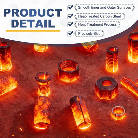 Glowing components of Three Piece Collet Adapter Set With 6mm 8mm And 6.35mm Sizes Carbon Steel Router Collet Reducers Sleeve Shank Conversion