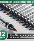 Heavy Duty Permanent Markers With Smooth Fine Tips In Bold Black Red Blue And Green in a 12 pack with 1.5 mm tips.