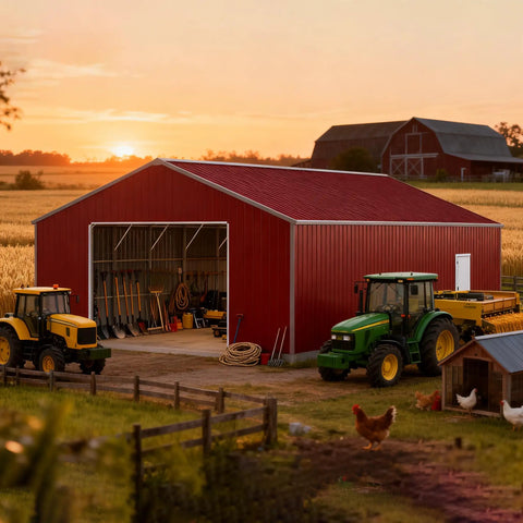 Tough As Nails 46 By 25 Foot Metal Garage And Steel Building with heavy duty galvanized steel near farming equipment.