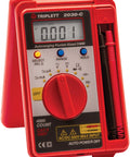 Red pocket sized 4000 count digital multimeter with auto range for AC DC voltage up to 600V, with leads, auto power off
