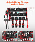 Wall Mounted Power Tool Organizer Three Tier Storage Rack With Four Drill Holders Side Pegboards And Hooks For Garage