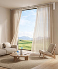 Smart Motorized Curtain Track System With Quiet High Torque Motor, Remote Control, Hands Free Voice Control, Obstacle Detection, Works With Alexa Google Home Tuya App For Home Bedroom 20 To 126 Inches installed above sheer curtains in a living room