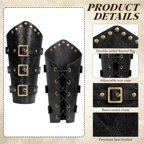 Badass Renaissance Belt Pouch Set With Detachable Corset Strap Soft Leather Bracers featuring brass rivets and adjustable straps.
