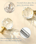 Crystal Glass Cabinet Knobs Set Of 6 With Screws, Faceted Clear Crystal Pulls On Gold Copper Base, shining crystal and base detail